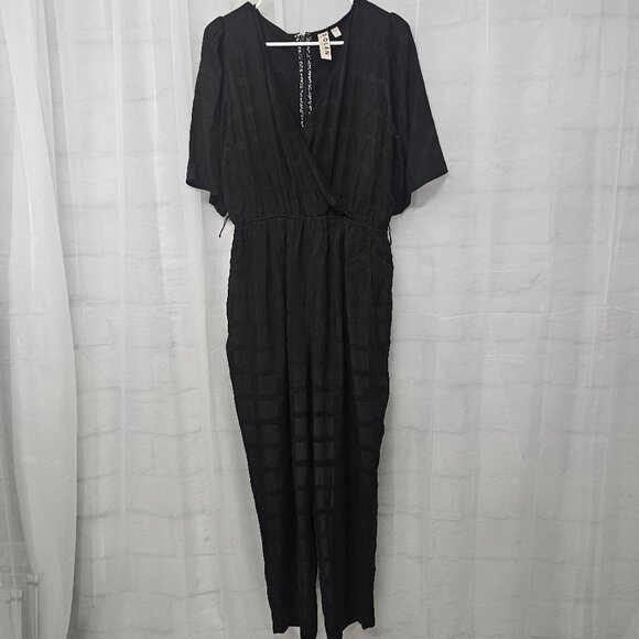 Anthropologie Dolan Black Windowpane Straight Leg Jumpsuit Boho Party M - Picture 16 of 16